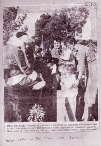 Jan Grice kept this Dec. 13, 1956, Coast Dispatch clipping of her son, Bruce Grice, meeting Santa at the Encinitas holiday parade. (Photo courtesy of Jan Grice)