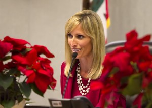 Encinitas Mayor Kristin Gaspar runs Dec. 9's meeting of the City Council. (Photo by Scott Allison)