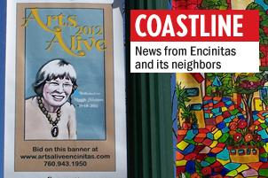 Arts Alive banners featuring a portrait of late Encinitas City Councilwoman Maggie Houlihan are now on full display along North Coast Highway 101. (Photo by Chris Earley)