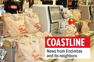 Plastic bags are shown recently at the self-checkout at a Ralphs on Montezuma Road in San Diego. (Photo by Ana Ceballos)