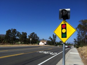 The intersection of Discovery Street and Via Vera Cruz in San Marcos is shown June 4, looking northeast toward San Marcos Creek. (North Coast Current photo)