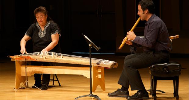A concert of Japanese traditional music, featuring guest artists Sensei Yuki Easter on the koto and Dr. Alexander Khalil on the shakuhachi, was performed at MiraCosta College last semester. (courtesy photo)
