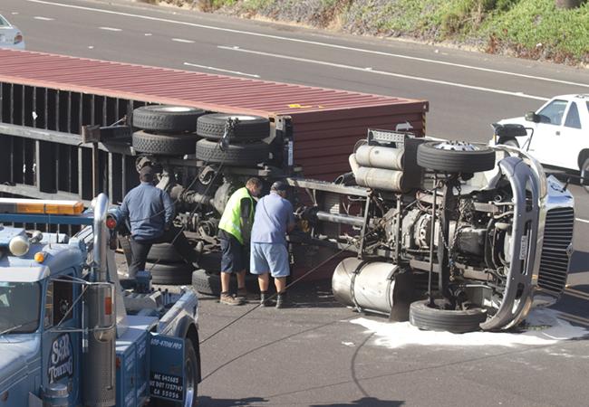 Two Big Rig Rollovers Snarl Oceanside Rush Hour Commute