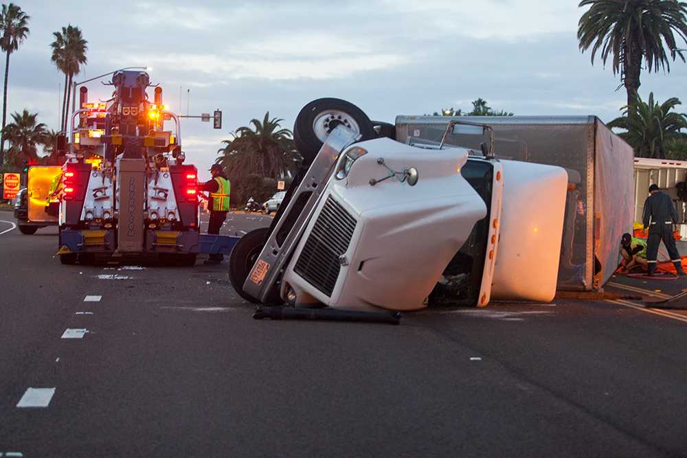 Big Rig Flips on I-5 to Hwy 76 Transition Ramp