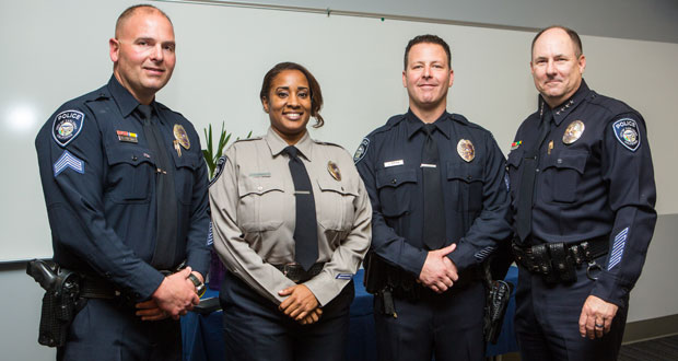 Corporal Rick Galanos, Tanisha Powell, Sergeant Jeff Smith  and  Police Chief Gary Morrison (courtesy photo)