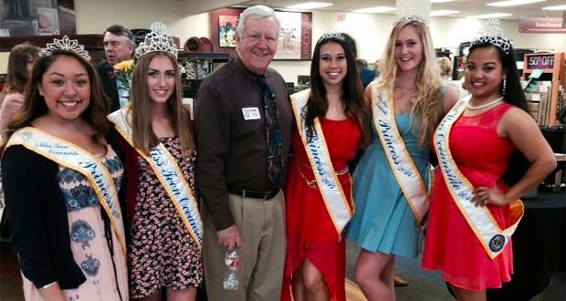 (L-R) Jasmine Calderon- Oceanside Princess; Madison George - Miss Teen Oceanside; David Nydegger - President and CEO  of the Oceanside Chamber; Janelle Murphy - Miss Teen Oceanside Princess; Lauren Bell- Miss Teen Oceanside Princess;
 and Victoria Troupe - Miss Oceanside