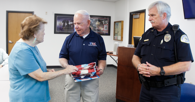 Nancy Conner, Chuck Atkinson, President and Founder of the Veterans Association of North County and Oceanside Police Lieutenant Leonard Cosby