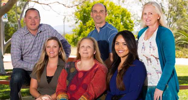 MiraCosta College Public Information Office staff, (top row, L-R): Alex Karvounis, Gabe Waite and Susan Walker; (bottom row, L-R): Cheryl Broom, Lorie Nolte and France Magtira. (courtesy photo)