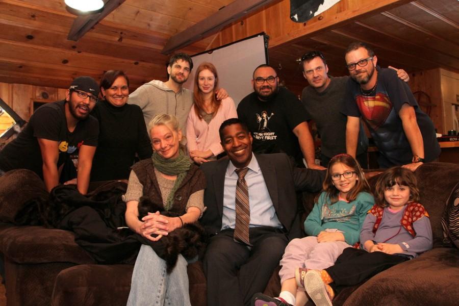 Cast and crew members of “Things Happen” pose for a photo after the first day of filming on location in Idyllwild. (Photo by Carla Van Wagoner of intelleXual entertainment)