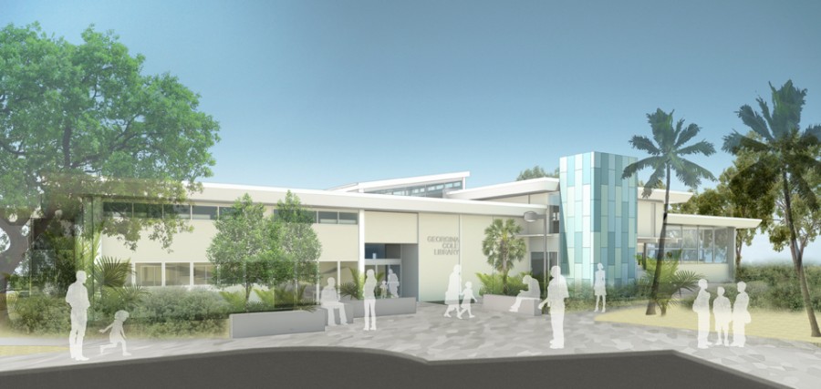 An architectural rendering shows the post-renovation exterior of the Georgina Cole Library in downtown Carlsbad. (Carlsbad city photo)