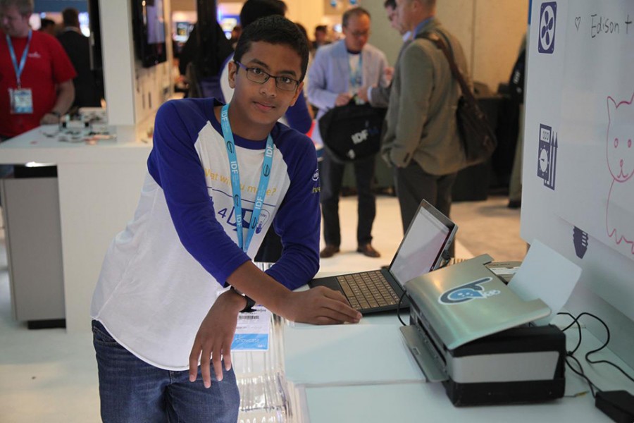 Shubham Banerjee shows off his Braille printer. The 13-year-old started his own company with financial and technological backing from Intel. (Brandpoint photo)