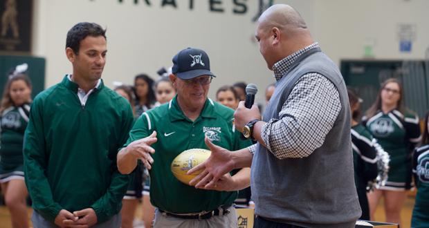  OHS Principal Dr. Ron Pirayoff , Athletic Director, Dave Barrett and Joe Salave’a 