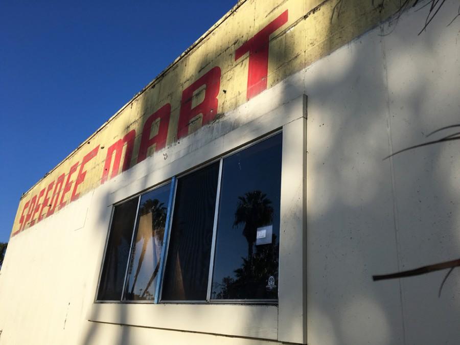 Construction at the west end of Cardiff-by-the-Sea Shopping Center, pictured Jan. 24, has revealed an old Speedee Mart sign not seen since the 1960s. (North Coast Current photo)