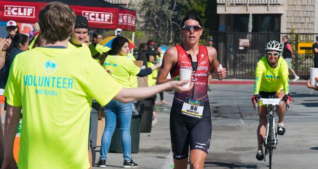 Heather Wurtele on her way to a second IRONMAN 70.3- California title.