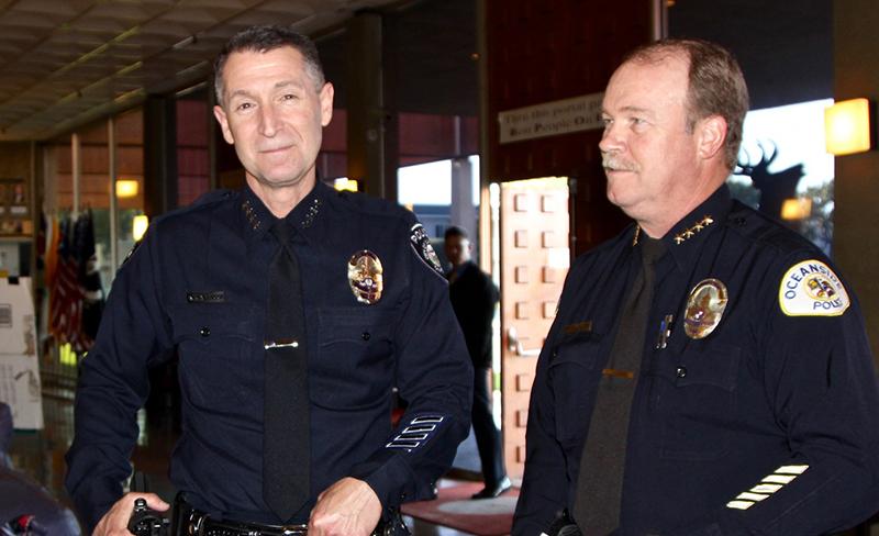 Carlsbad Police Department Chief Neil Gallucci and Oceanside Police Chief Frank McCoy (file photo)