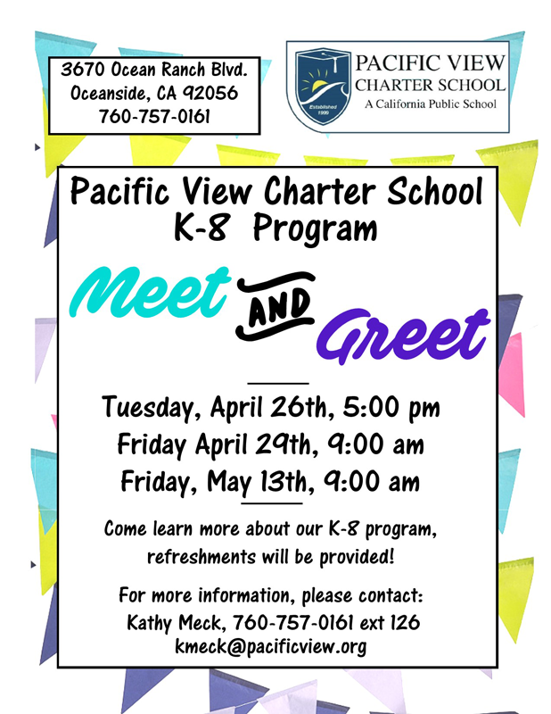 Meet and Greet Plus Open House at Pacific View Charter School