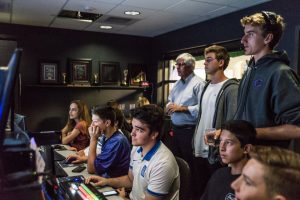 Carlsbad High School students, overseen by adviser Doug Green (rear left), prepare for a live broadcast of a Carlsbad High School television program Oct. 13. CHSTV is an award-winning, student-run news program that broadcasts closed-circuit to Carlsbad High’s 3,000 students and to the world through live streaming capabilities. (Photo by Troy Orem)