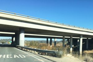 A project to widen Interstate 5 will provide improvements to the San Elijo Lagoon Ecological Reserve, including the lengthening of the bridge space at Manchester Avenue, pictured looking east Oct. 20. (North Coast Current photo)