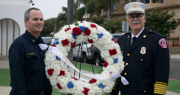 Oceanside Battalion Chief Peter Lawrence and new OFD Chief, Richard Robinson at 9-11 commemoration ceremony. 