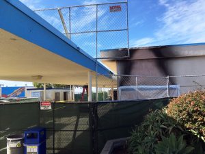 The east end of Oak Crest Middle School's burned administration building is shown Nov. 4. (North Coast Current photo)