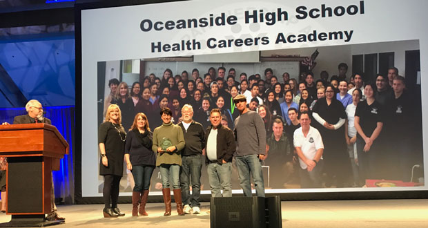 OHS Principal Teresa Hill-Collis and teachers Dana McCullough, Debbie Foley, Frank Zuidema, Rob Driscoll and David Wagner at the awards ceremony.
 (courtesy photo)