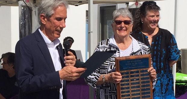 Deputy Mayor Chuck Lowery, Senior Citizen of the Year, Mary Lou Elliott  and Eileen Turk-Parks and Rec Division Manager. (Photo courtesy: City of Oceanside)