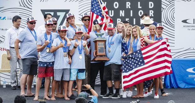 Team USA celebrates their second ISA Junior World Title in three years. Photo: ISA / Ben Reed