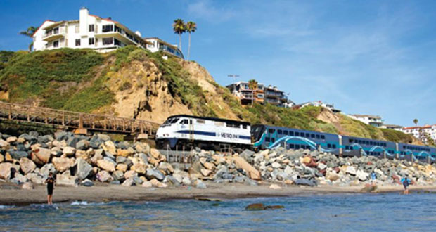 A Metrolink train moves along coastal tracks in Orange County. (Courtesy photo)