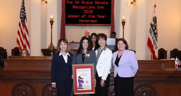 Senator Bates; Donna Kalez; Senator Connie Leyva, Vice Chair of the California Legislative Womens Caucus; and Senator Toni Atkins, Senate pro Tem designate. (Photo courtesy: California State Legislature) 
