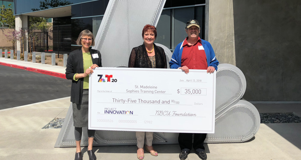 Wendy Morris (Sophie’s Gallery Administrator), Toni Petruzzo (SMSC Board President), and Mark Rimland (SMSC student and artist)-courtesy photo
