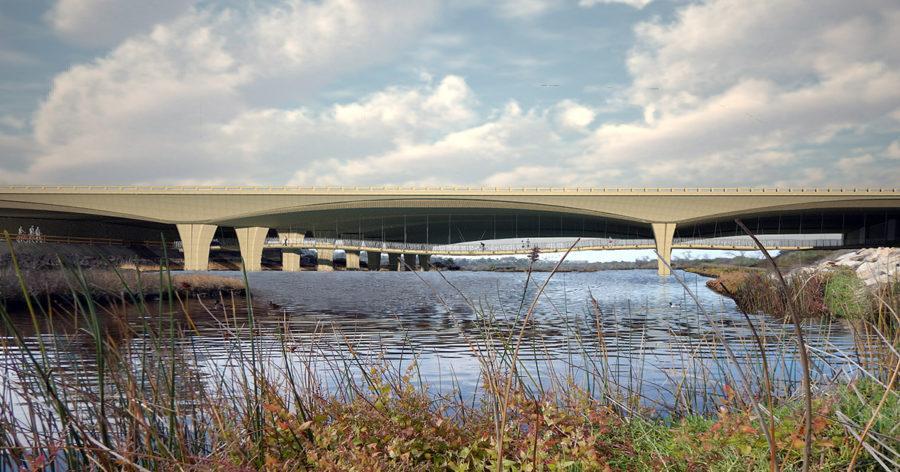 This Caltrans rendering shows a possible configuration for a pedestrian bridge across San Elijo Lagoon under Interstate 5 in Encinitas. (Caltrans photo)