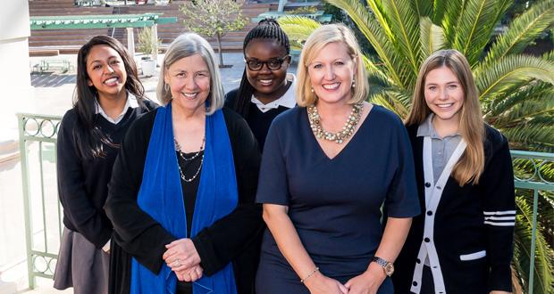  OLP Students Mariela Lopez-Oviedo 19, Kaseba Chibweth 19  and Katie-Marie Zickert 20
Front Row: Darlene Marcos Shiley and Dr. Lauren Lek, Head of School at OLP (courtesy photo)