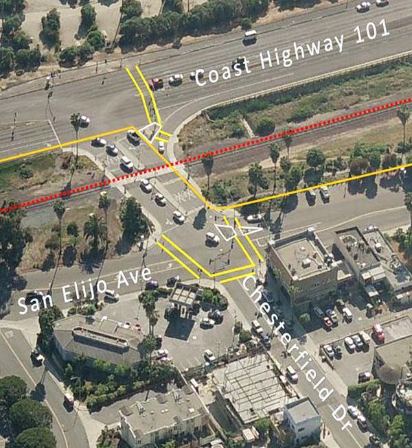 This image shows the rail crossing and roadway at Chesterfield Drive in Cardiff scheduled for full closure during most of January. (SANDAG photo)