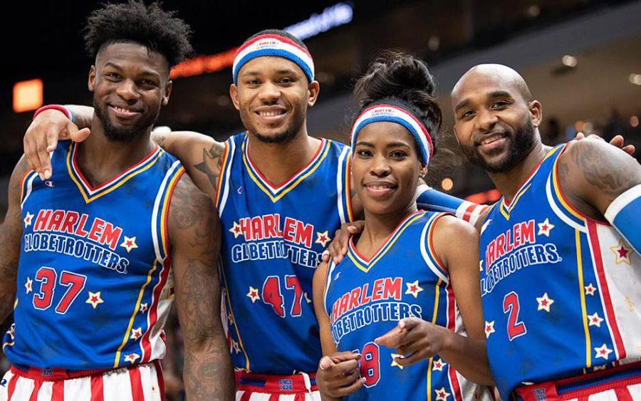 Members of the Harlem Globetrotters, left to right: Hawk, Animal, TNT and Dizzy. (Globetrotters courtesy photo)