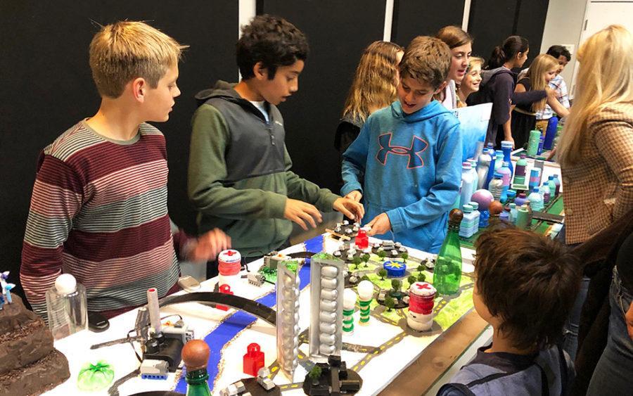 Rhoades School’s team Alpha City students work on their Future City proposal Jan. 19 at Grossmont College in El Cajon. (Rhoades School courtesy photo)