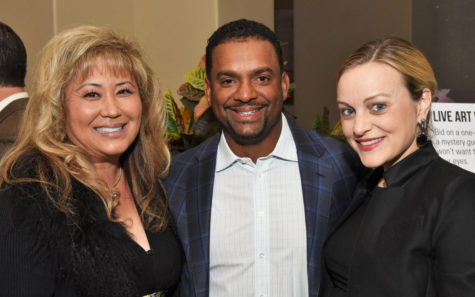 Fresh Start Surgical Gifts CEO Shari Brasher (left) stands with actor Alfonso Ribeiro and Angela Ribeiro (right) on March 3 during the 27th Annual Celebrity Golf Classic fundraiser. (Photo by William Quiroz, WMQuiroz Photography)