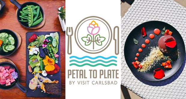 (L-R: Baja Striped Sea Bass at Argyle Steakhouse; Petal to Plate logo; Rose Water Raindrop Cake at Chandler’s Restaurant)