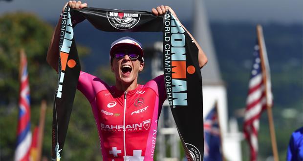 Daniela Ryf celebrates her fourth-straight IRONMAN World Championship victory on October 13, 2018 in Kailua Kona, Hawai`i (Photo: Donald Miralle/IRONMAN) 