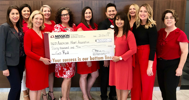 Mission Federal Credit Union employees present check to the American Heart Association.  (Courtesy photo)