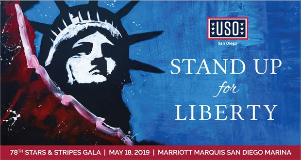 USO San Diego’s 78th Annual Stars and Stripes Gala: Stand Up for Liberty will take place on May 18, 2019