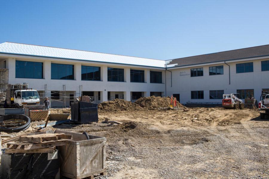 Construction continues on the new arts and humanities building at San Dieguito High School Academy in Encinitas. The 33-classroom building, shown here in late February, will be the second-largest in the district and is slated to open this fall. (Photo by Cam Buker)