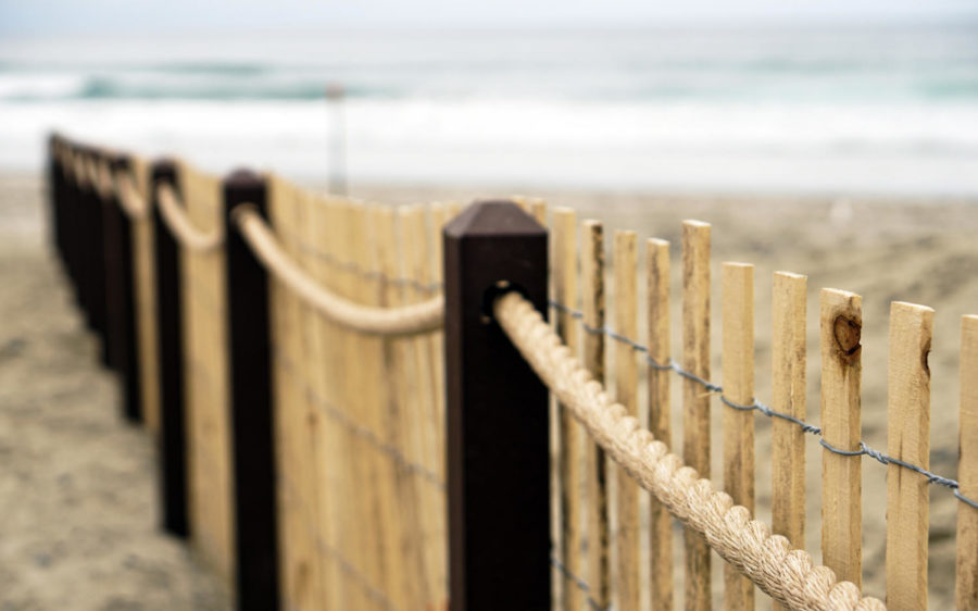 Fencing runs along portions of the new sand dunes at South Cardiff State Beach in Encinitas. The Cardiff State Beach Living Shoreline project opened May 22. (California State Parks photo)