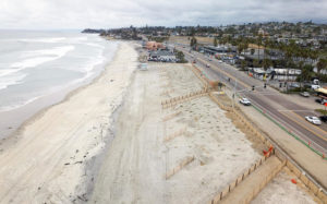 An areial view shows the recently completed dunes at the Cardiff State Beach Living Shoreline project in Encinitas, which opened May 22. (California State Parks photo)