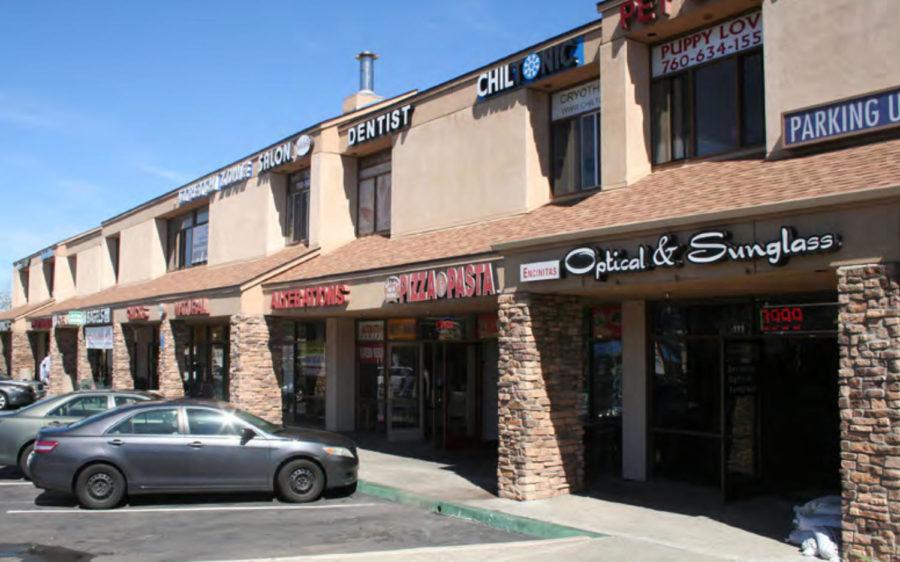 El Camino Square, located in Encinitas, recently sold for $12.2 million. The commercial center is home to longtime local eateries such as Chick’s Natural and Garden State Bagels. (Colliers International photo)