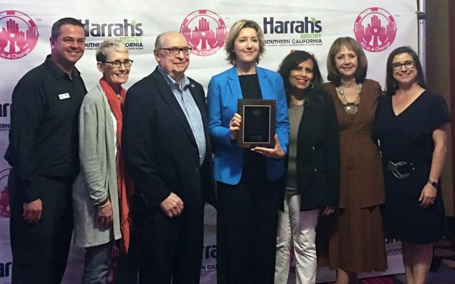 San Diego Oasis representatives celebrate their organization’s award June 7 from Harrah’s All-In 4 Change at the Harrah’s resort on the Rincon Reservation. Left to right: David Beevers, Oasis North County director; Oasis board members Julie Derry and William Wise; San Diego Oasis President Simona Valanciute; organization External Relations Vice President Jolyn Parker; Secretary Judy Lewis (secretary); and Development Associate Sarah Beaupre. (San Diego Oasis photo)