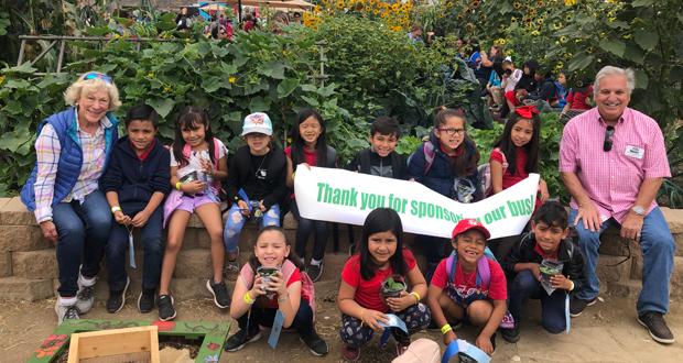 Les Dames de Escoffier’s Marie Kelly and Del Mar Kiwanis’ Steve Gardella with Cesar Chavez Elementary students; and 3) Logan Elementary first-place ribbon winners with their crops. (photo courtesy: Don Diego)