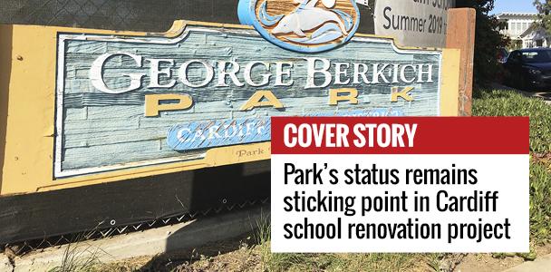 George Berkich Park on the campus of Cardiff Elementary School is shown fenced off Sept. 17 as work continues on school renovations. (North Coast Current photo)