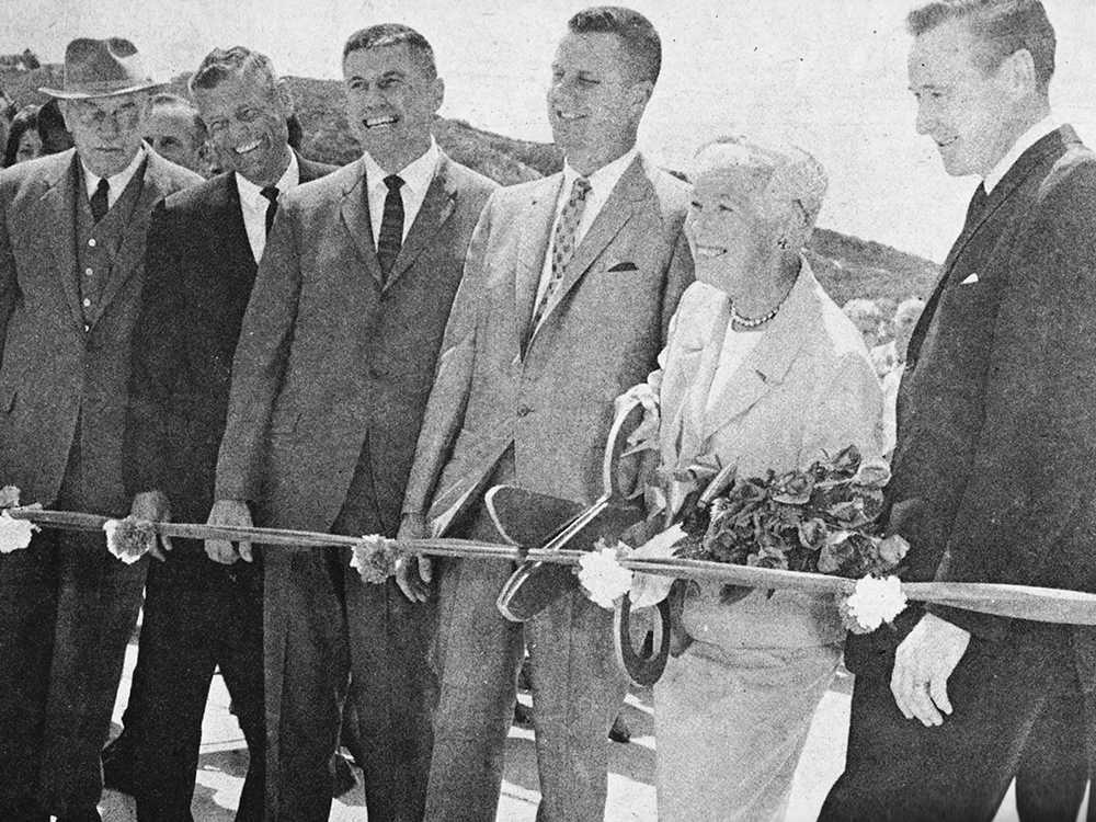 Interstate 5 flashback: “The ribbon cutting of the first segment of I-5 on May 6, 1965. This segment of the freeway ran from Encinitas Blvd. [then San Marcos Road] to Via de la Valle. [Citizen photo]” (North Coast Current archive)