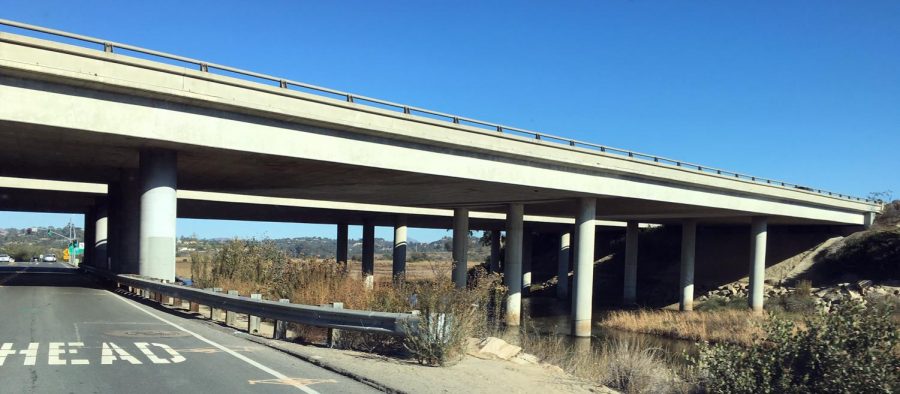 The original Interstate 5 bridge across San Elijo Lagoon in Encinitas is pictured Oct. 20, 2016, before work began on the freeway’s expansion. (North Coast Current file photo)