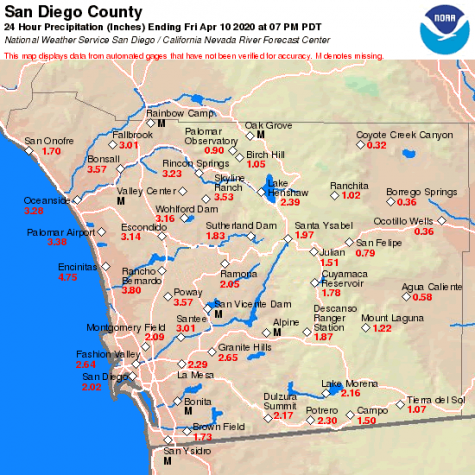 Rainfall totals for Friday, April 10. (National Weather Service)